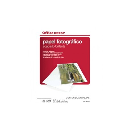 PAPEL FOTOGRAFICO 8.5 X 11 20 HOJAS OFFICE DEPOT