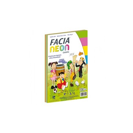 CARTULINA NEON MIX. 5 COLORES CON 100 CARTA FACIA