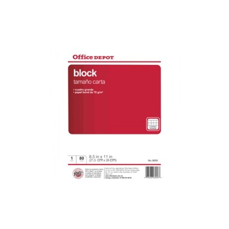 BLOCK CARTA OFFICE DEPOT 80 HOJAS CUADRO GRANDE