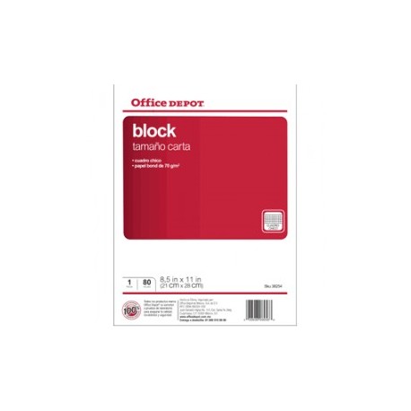 BLOCK CARTA OFFICE DEPOT 80 HOJAS CUADRO CHICO